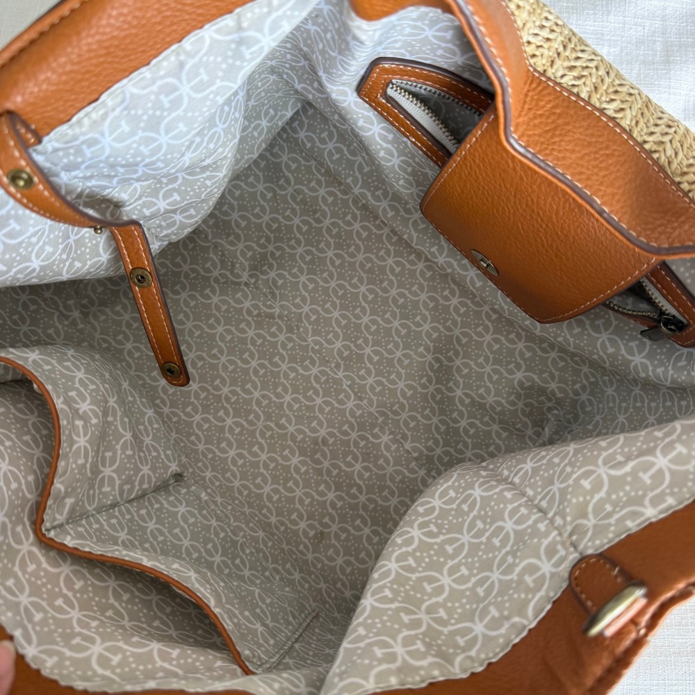 Sam Edelman Straw Raffia Tote Bag Tan Faux Leather Trim Tassel Shoulder Bag - Picture 7 of 11